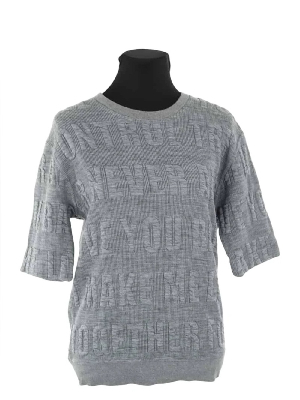 Sandro Light Gray Embossed Text Knit Top